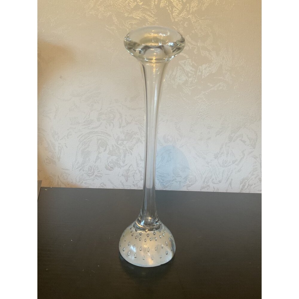 Vintage Aseda Sweden Glass Bud Vase Jack In The Pulpit Controlled Bubble Base 9”